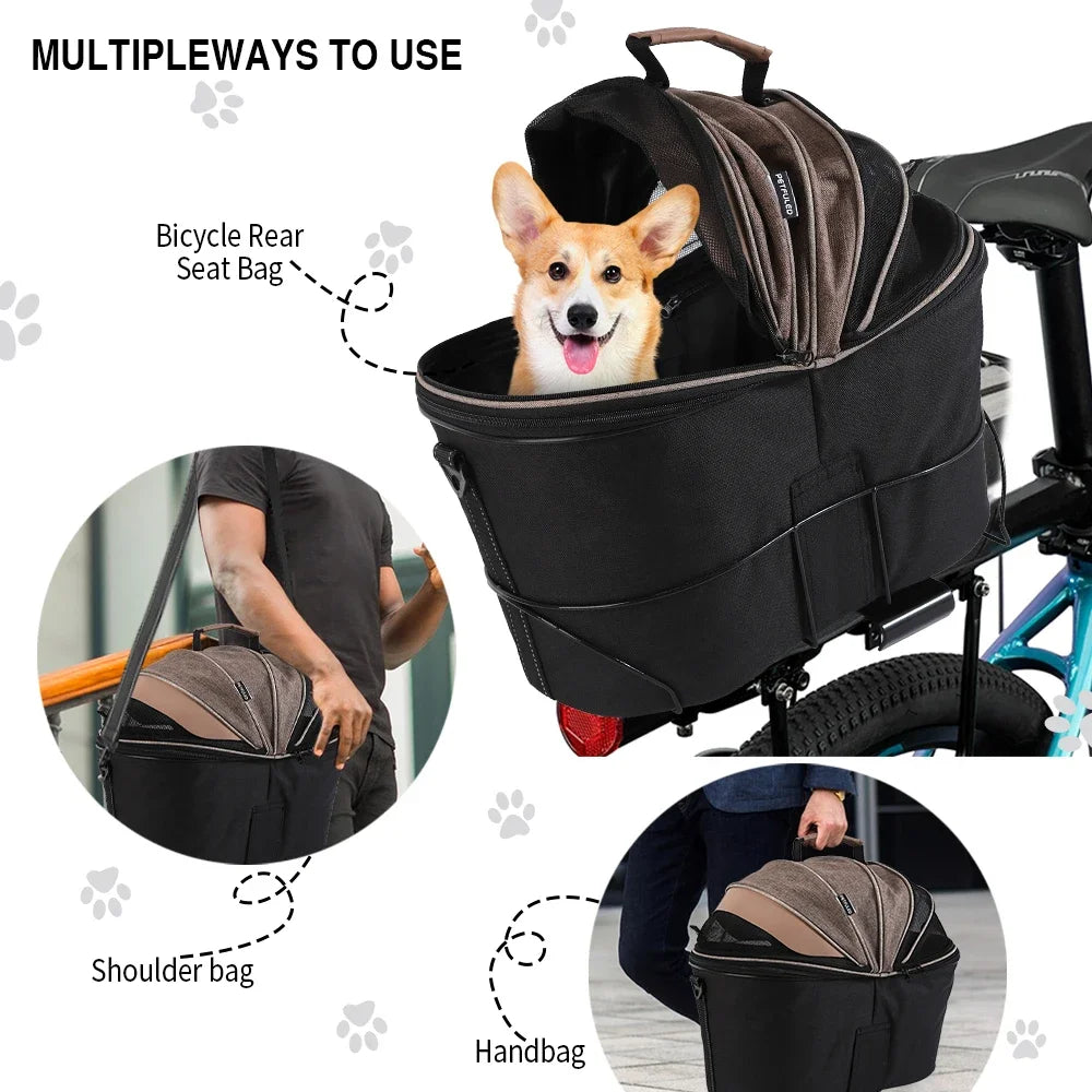 PETFULED Dog Bike Basket, Soft-Sided Ventilated Dog Bike Carrier Backpack, Dog Pet Bicycle Basket