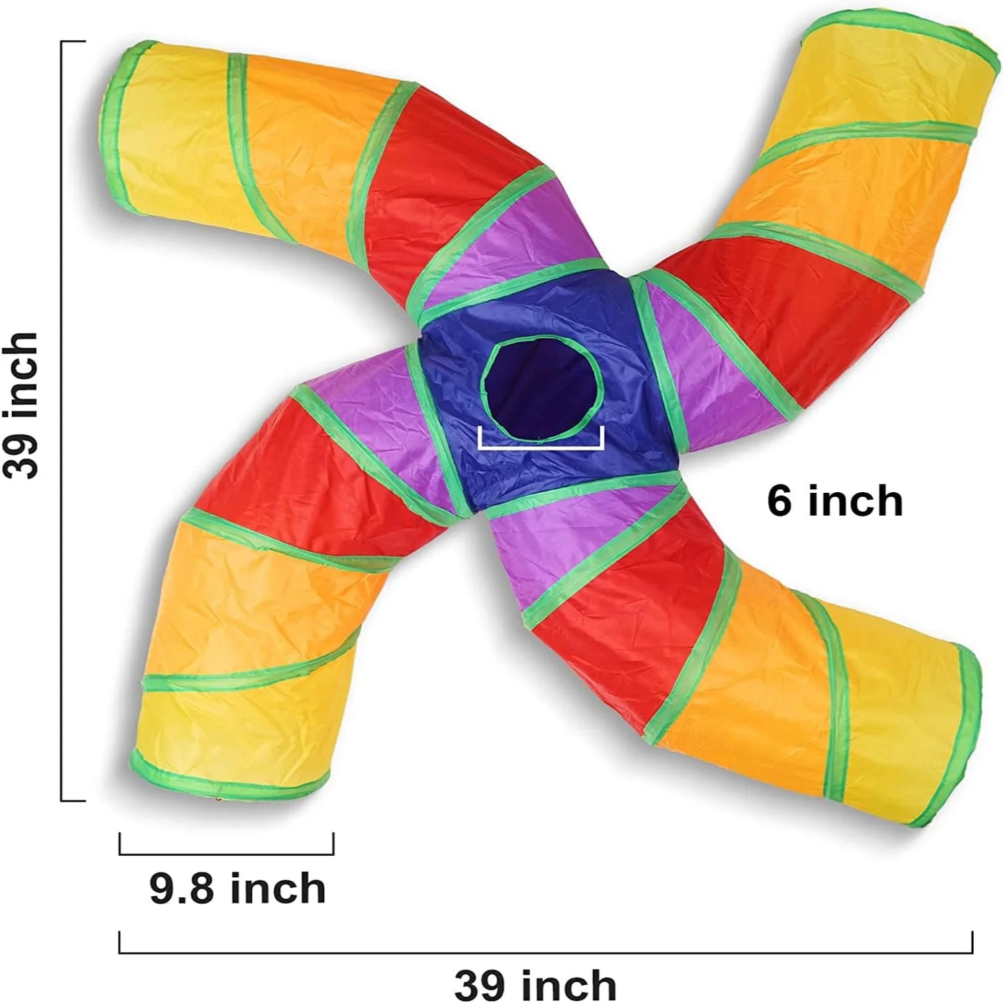 Enticing Collapsible Cat Tunnel Set with 4 Entrances - Rainbow Pinwheel Shape - Includes 11 Catnip Toys - Interactive Indoor Pla