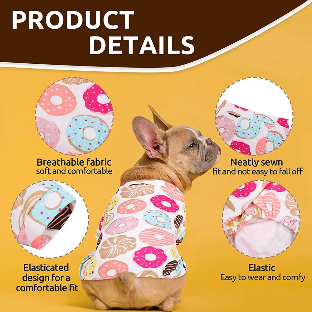 100% Cotton Sweet Donut Dog Pajamas Cat Clothes Pet Onesies