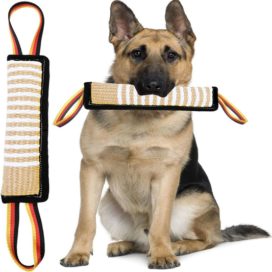 Interactive and durable training toy for dogs, perfect for small, medium, and large breeds. Made from sturdy jute material with