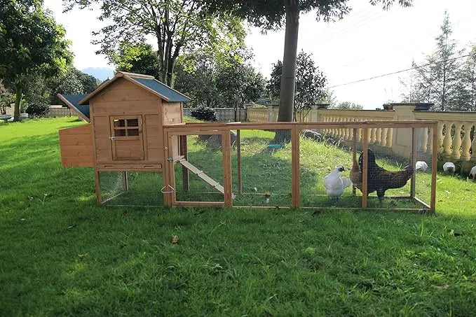 Outdoor Chicken Coop for 2-4 Chickens Wooden Hen House Poultry Pet Hutch Run Cage with Waterproof Asphalt Roof, Wire Fence (80")