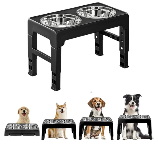 Multi Heights Folding Feeder, Raised Dog & Cat Bowls - Adjustable Heights & Stainless Steel - Perfect for Small & Large Pets!