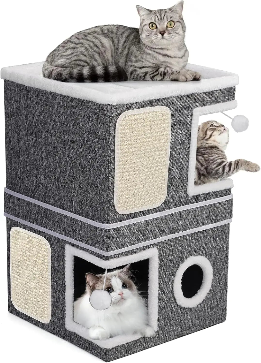 2-Storey Cat House for Indoor Cats, Separate Into 2 Large Cat Bed