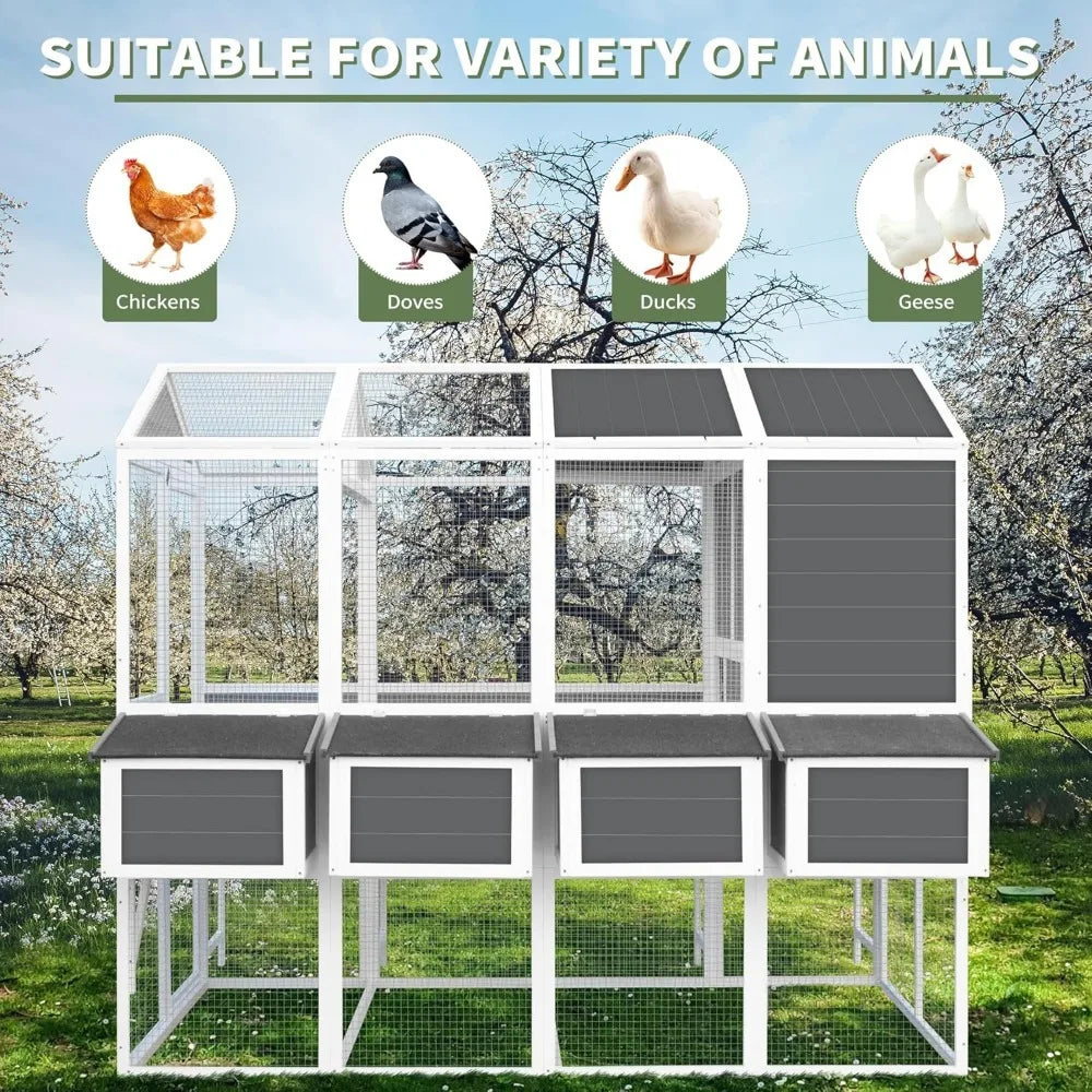 Large Chicken Coop with Chicken Run, Wooden Walk-in Chicken Coops for 10 Chickens, Outdoor Poultry Fence with Nesting Boxes