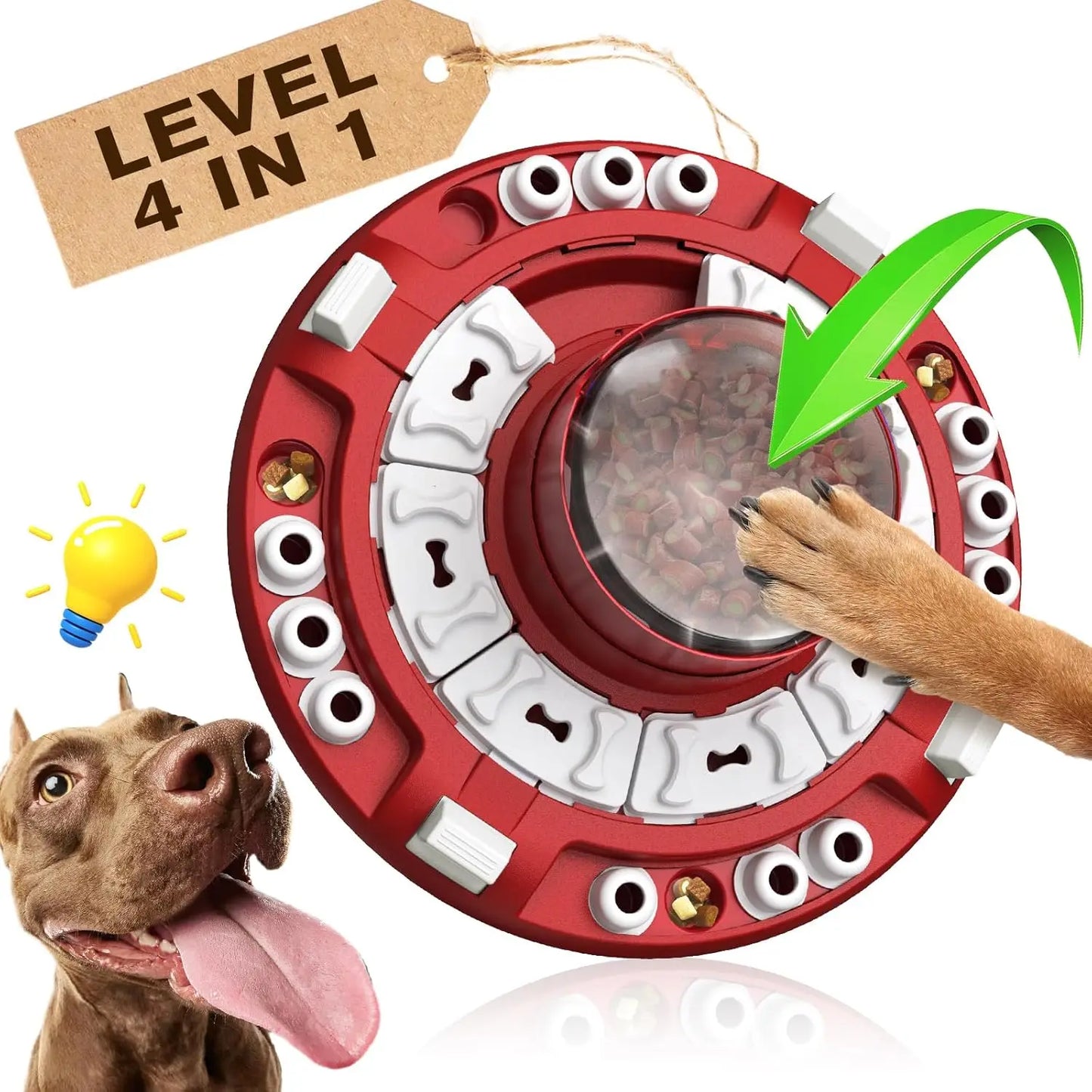 Dog Puzzle Toys Level 4 in 1 , Self Play Slow Feeder Food/Treat Feeding Dispenser, Dogs Toys,  Dog Feeders