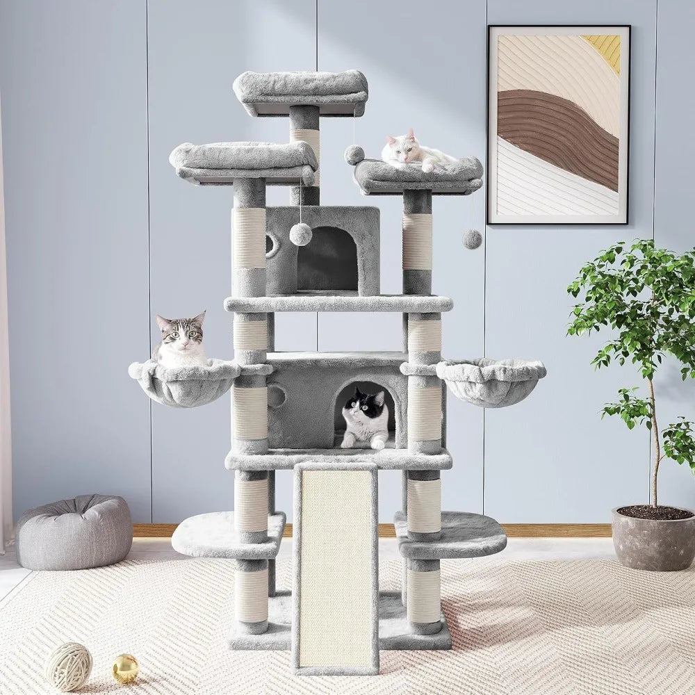 68-Inch Multi-Level Cat Tree House with Condo, Scratching Posts, and Towers for Large Cats