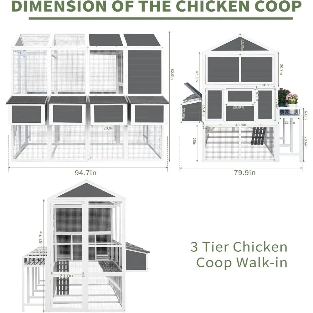 Large Chicken Coop with Chicken Run, Wooden Walk-in Chicken Coops for 10 Chickens, Outdoor Poultry Fence with Nesting Boxes