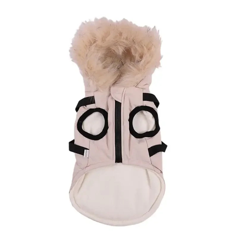 Fleece Lining Dog Hoodie with Harness Built in Warm Small Dog Jacket in Winter Puppy Coats with Hooded for Small Medium Dogs