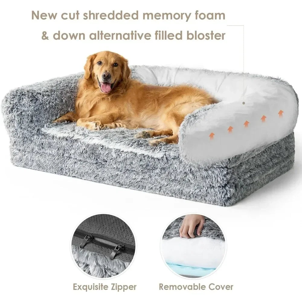 Foldable Human Dog Bed for Adult, Orthopedic Memory Foam Dog Bed, Waterproof Faux Fur Human Sized Dog Bed, 72x44x12 Inches