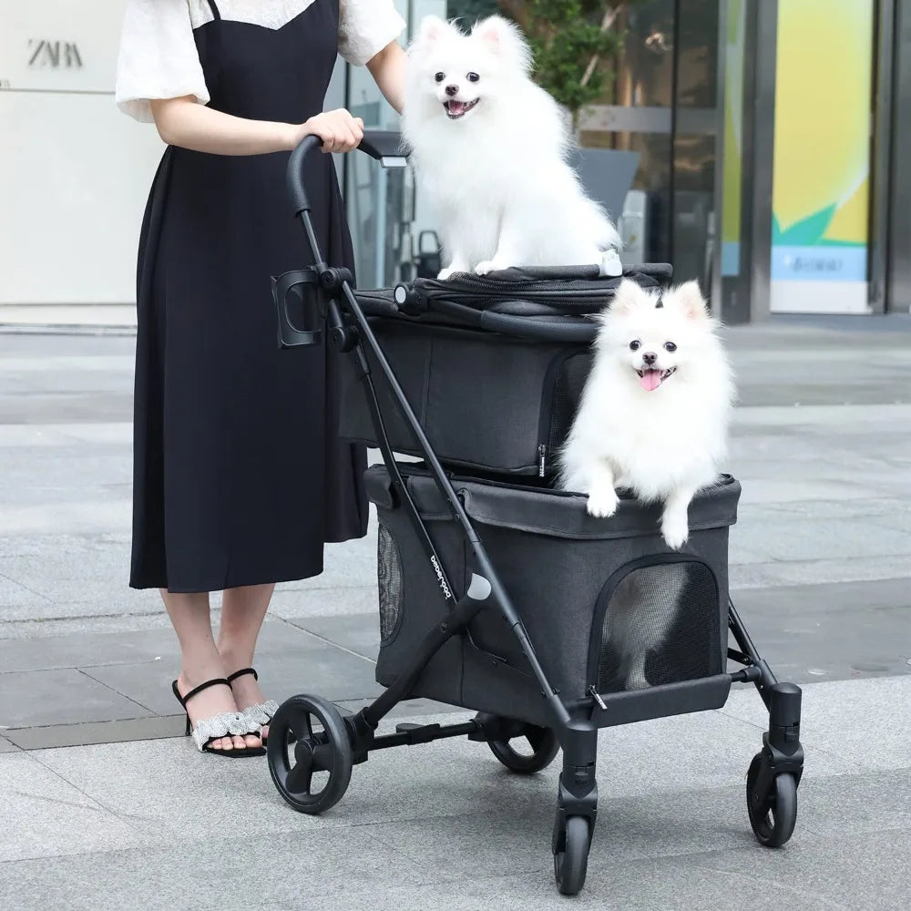 Double Pet Stroller for 2 Small Dogs or Cats Lightweight Foldable Double Dog Stroller