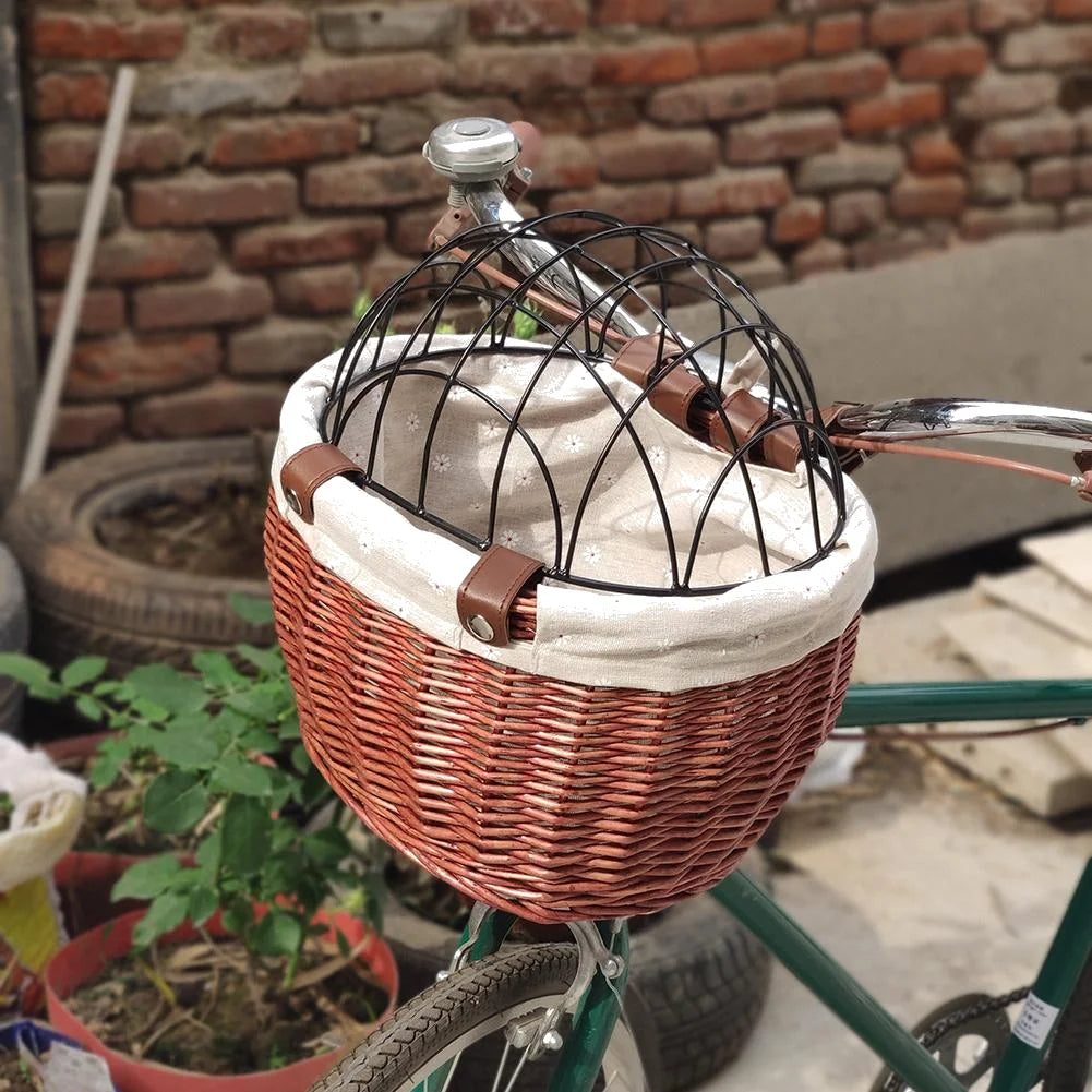 Pet Bicycle Basket Handwoven Wicker Bike Basket Waterproof Pet Carrier