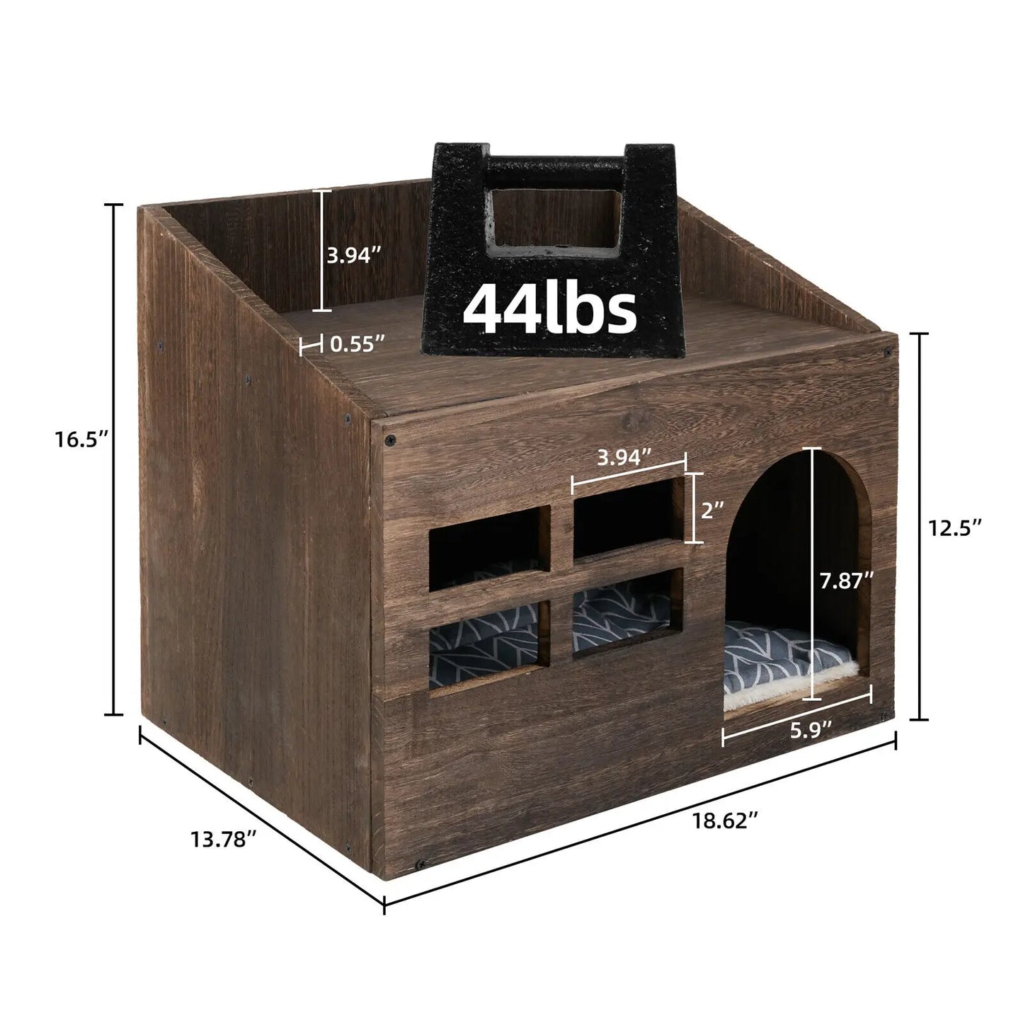 Solid Wooden Cat  Litter Box for Indoor Cat Bed Cave House Furniture with Comfortable Cushion Pad Kitten Sleep Lounge House