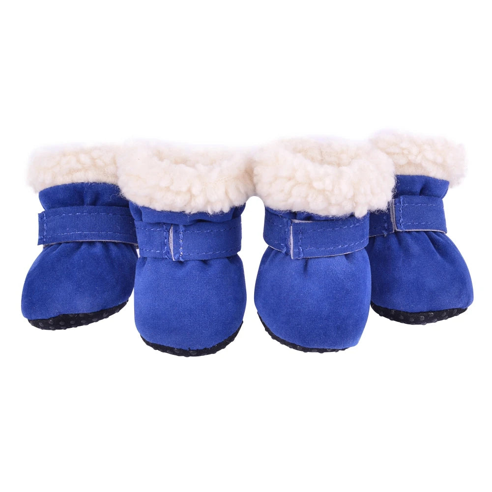 4Pcs Pet Dog Snow Boots Autumn Winter Warm Plush Dog Shoes for Small Medium Dog Cats S-XL Soft with Non-Slip Soles