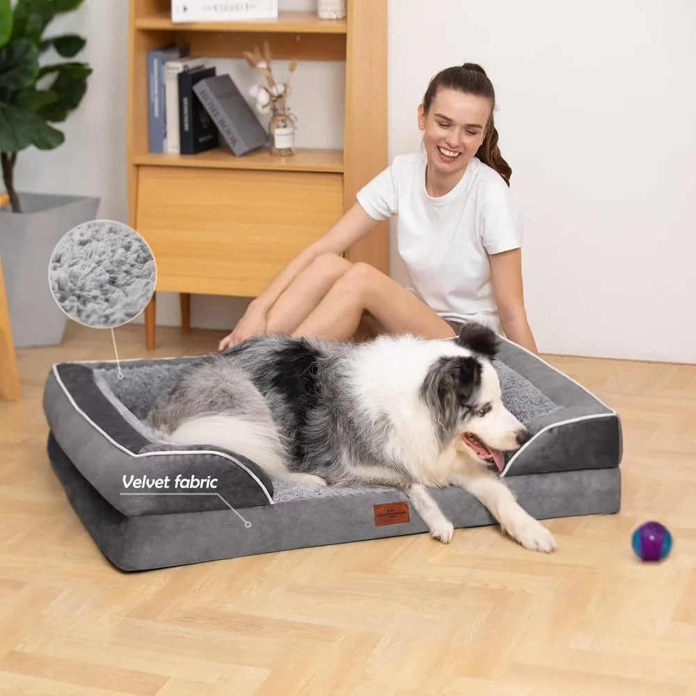 XXL Orthopedic Dog Bed for Extra Large Dogs, Waterproof Orthopedic Foam Dog Beds, Washable Dog Sofa Bed with Removable Cover & N