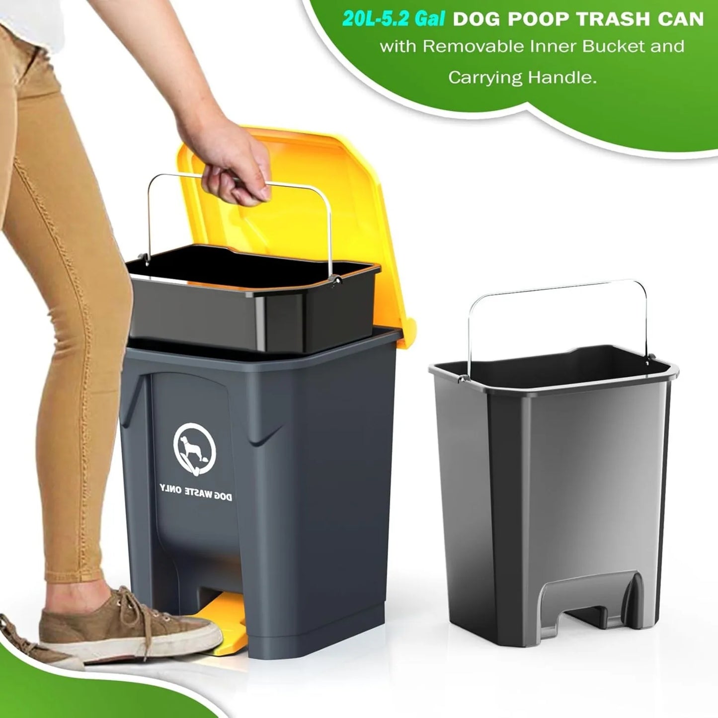 US Outdoor Dog Poop Trash Can & Metal Pooper Scooper Set for Yard - 20L/5.2 Gallen Dog Waste Trash Can Pet Waste Disposal