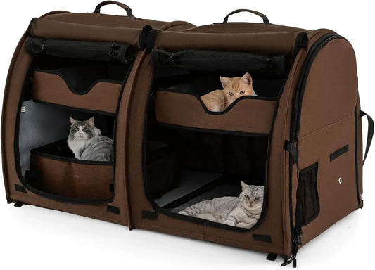 40 Inch Cat Carrier with Double Compartments, Portable Pet Kennel