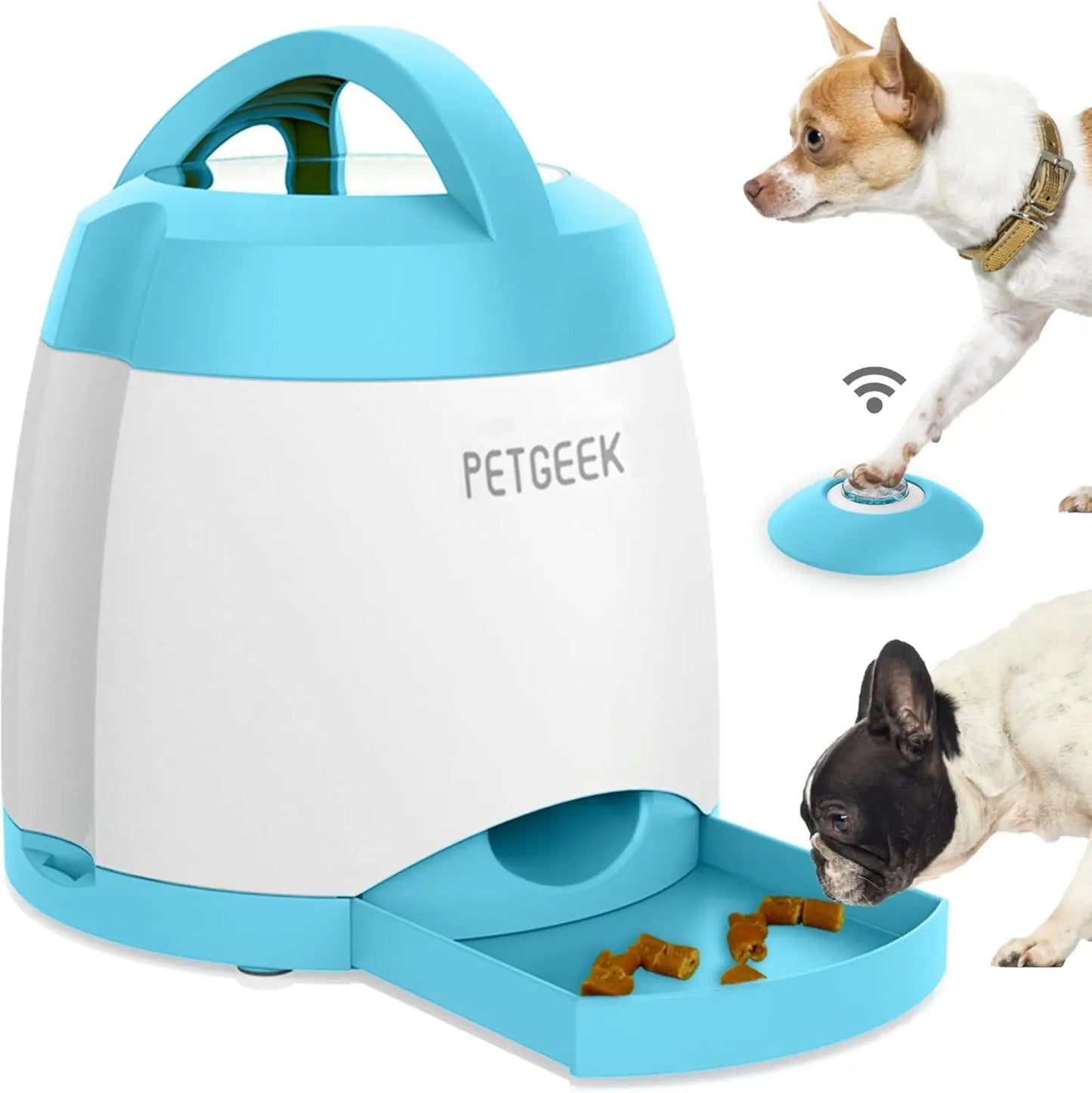 Automatic Dog Treat Dispenser with Button, Dogs Button Feeder, Dogs Puzzle Toys and Interactive Dog Toys