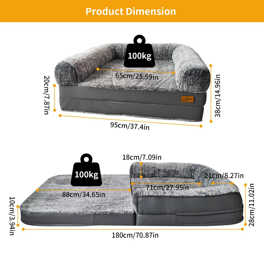 Foldable Human Dog Bed for Adult 2 in 1 Calming Large Dog Bed Washable Waterproof Dog Sofa Couch Bed Plush Cover Bolster Lounge