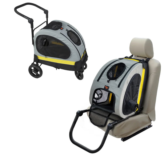 2 in 1 Portable Pet Travel Stroller Pushchair Car Seat Travel Carrier Detachable Handle Convertible for Small Dogs Cats