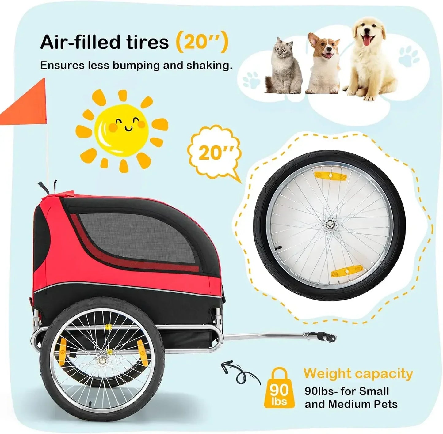 Dog Trailer for Bicycle, Cargo Cycle Trailers Wagon Cart Pet Bike Carrier