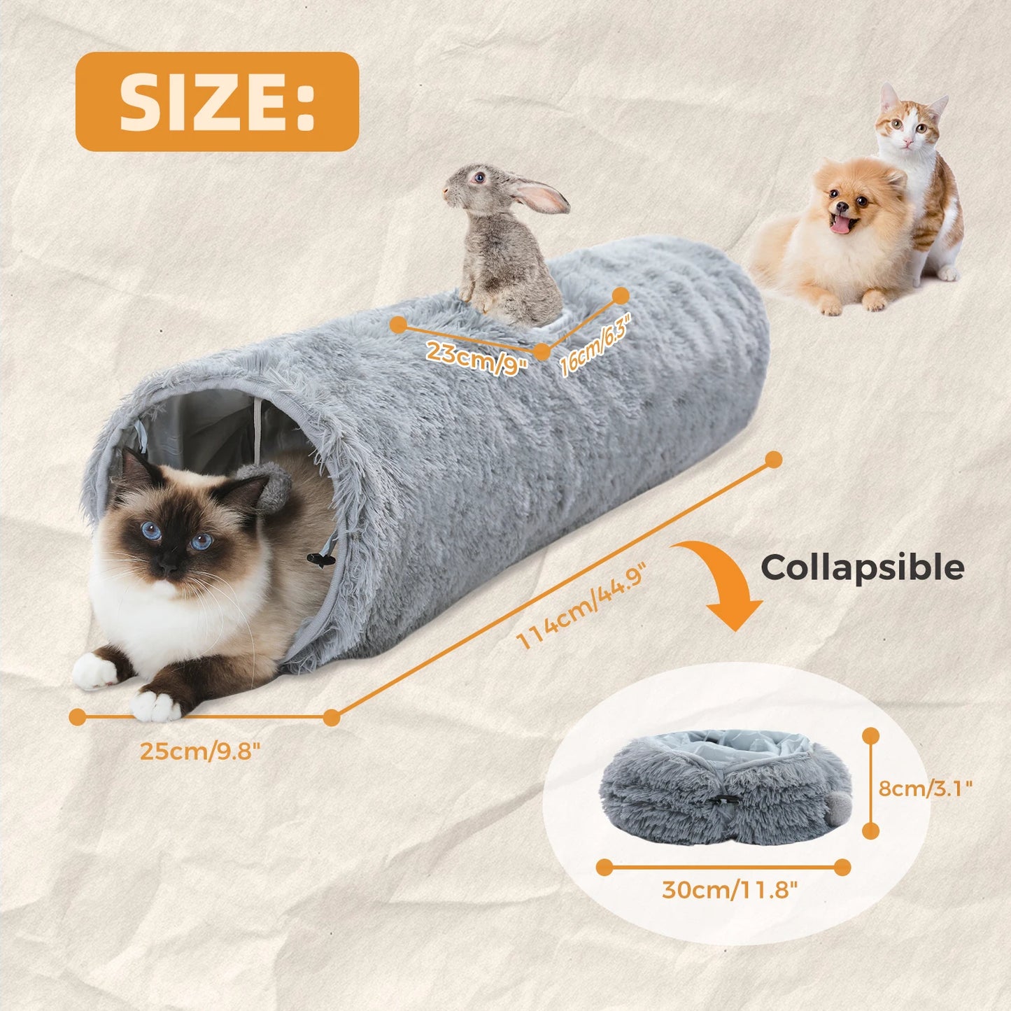 Large Cat Tunnel, 44.9 Inches Long Collapsible Cat Tube 9.8 Inches