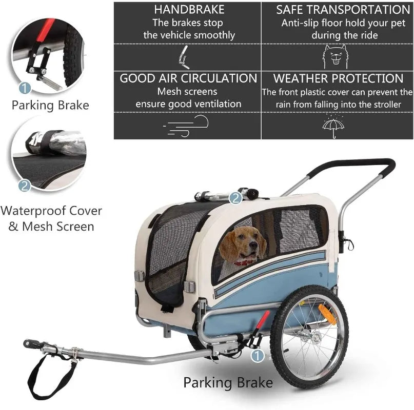 2 in1 Pet Bicycle Trailer with a 6" Stroller Wheel Suitable for Small and Medium Dogs