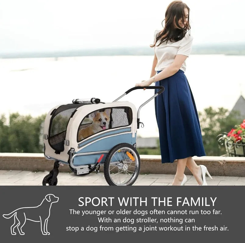 2 in1 Pet Bicycle Trailer with a 6" Stroller Wheel Suitable for Small and Medium Dogs