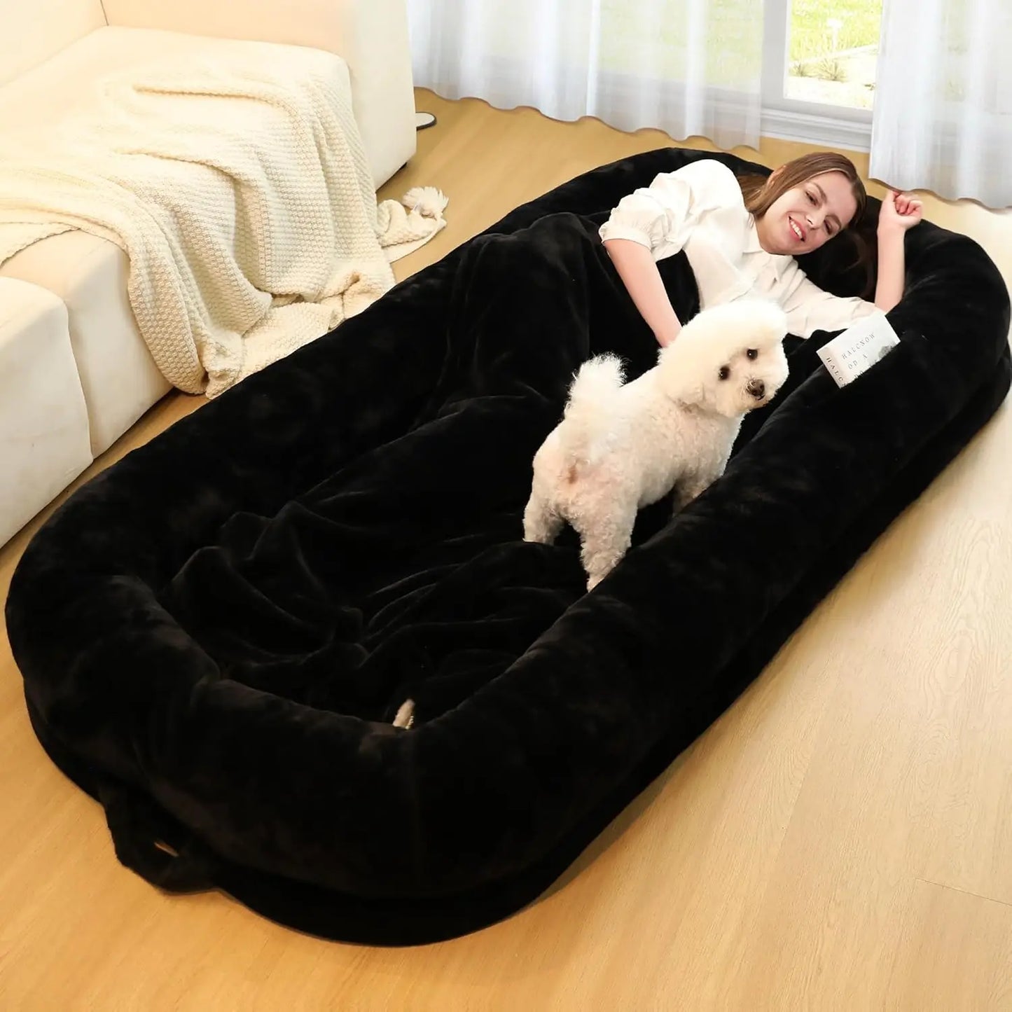 Human Dog Bed for Adults, 71" Long Human Size Dog Bed, Removable Cover, Washable, Waterproof, Orthopedic Design [Light Grey]