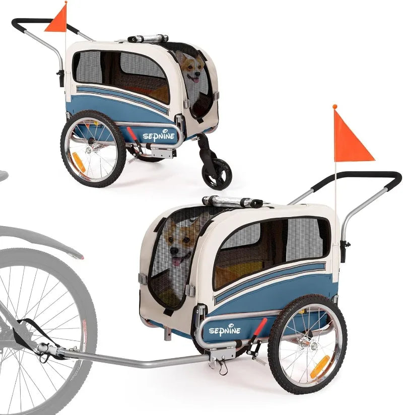 2 in1 Pet Bicycle Trailer with a 6" Stroller Wheel Suitable for Small and Medium Dogs