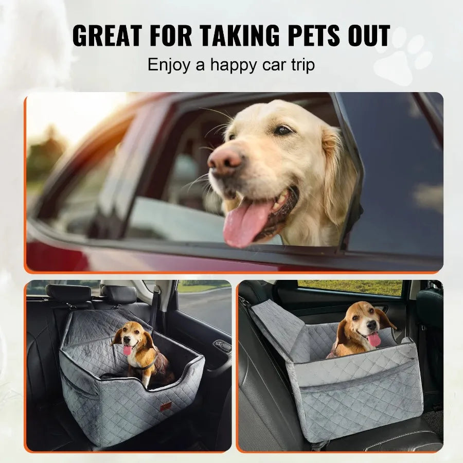 VEVOR Medium Large Dog Booster Car Seat up to 55 lbs Gray Pet Car Accessory