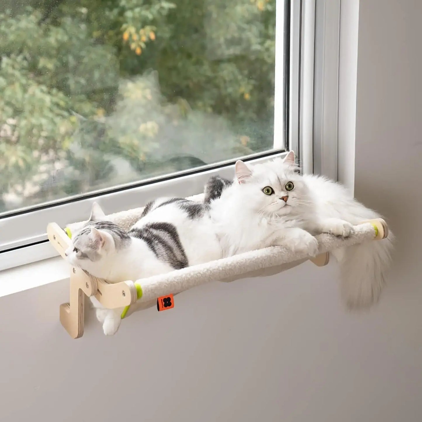 Mewoofun Cat Window Perch Lounge Mount Hammock Window Seat Bed Shelves for Indoor Cats No Drilling No Suction Cup Large Beige