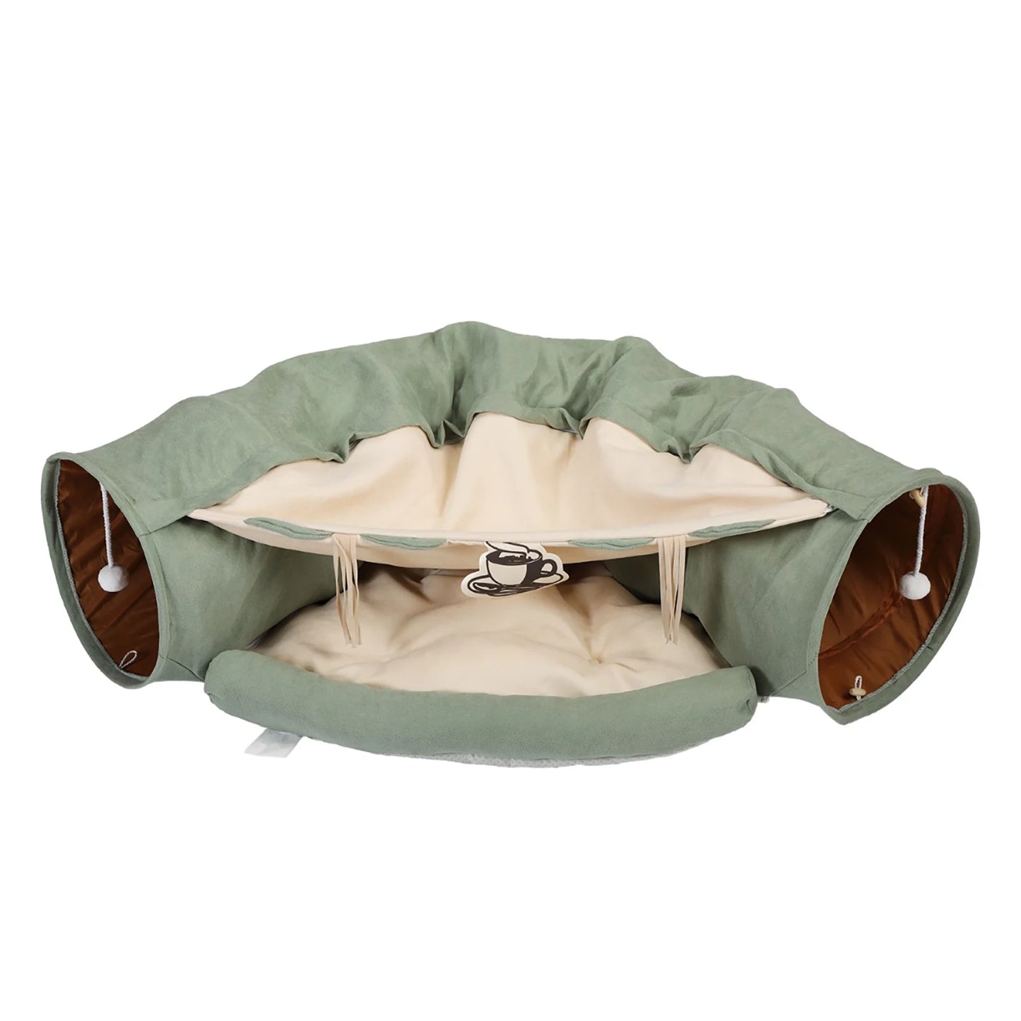 Cat’s Telescopic Tunnel Cushioned Bed Pet Nest Teasing Balls Zipper Connection Feline Supplies, Bright Green