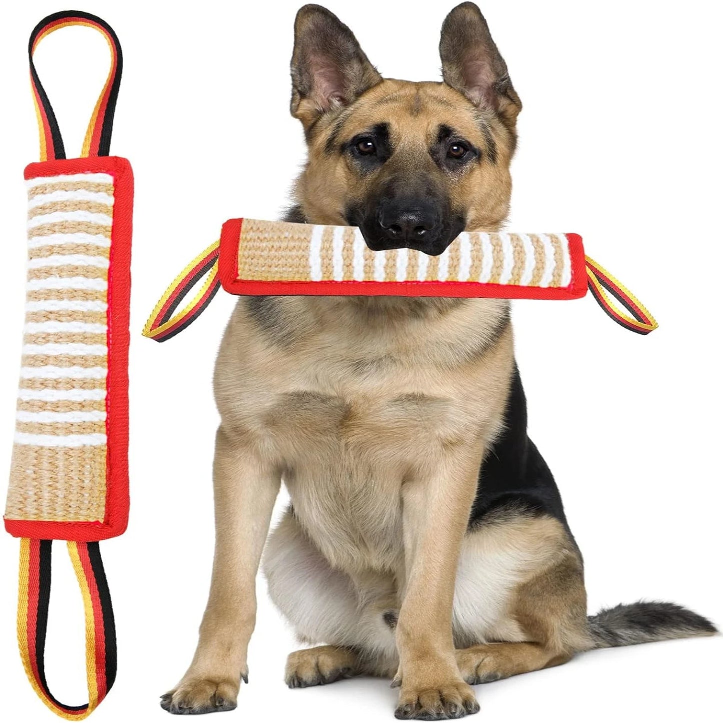 Interactive and durable training toy for dogs, perfect for small, medium, and large breeds. Made from sturdy jute material with