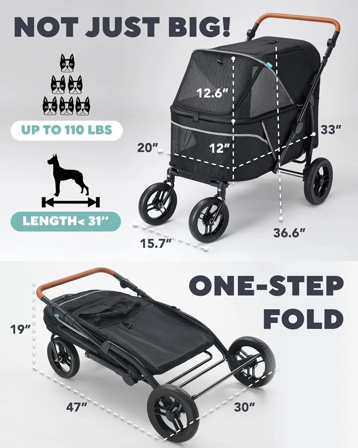 Large Pet Stroller for Multiple Pets, All Terrain Dog Stroller