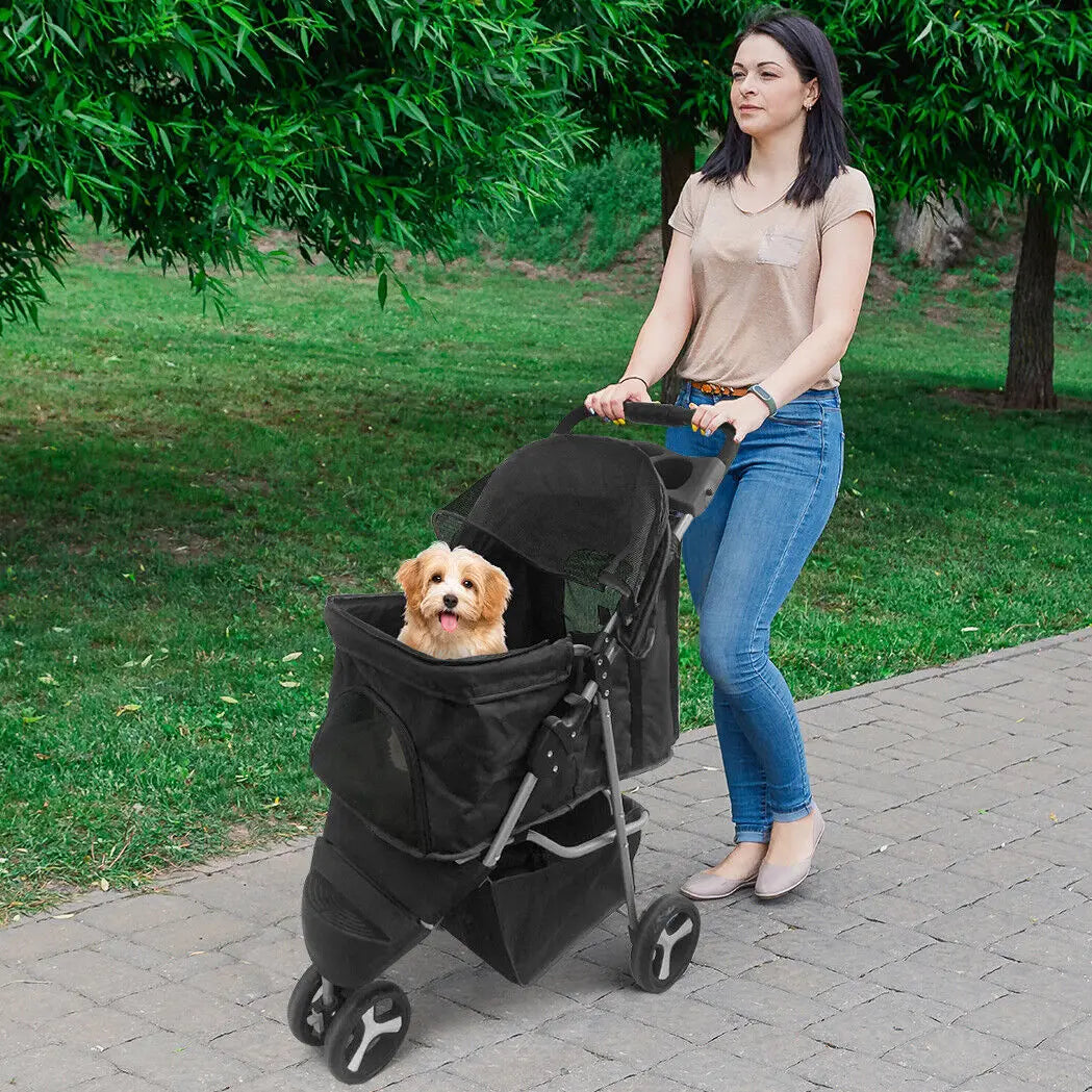 US 3-wheeled pet cart foldable dog cart cart cat /dog strap