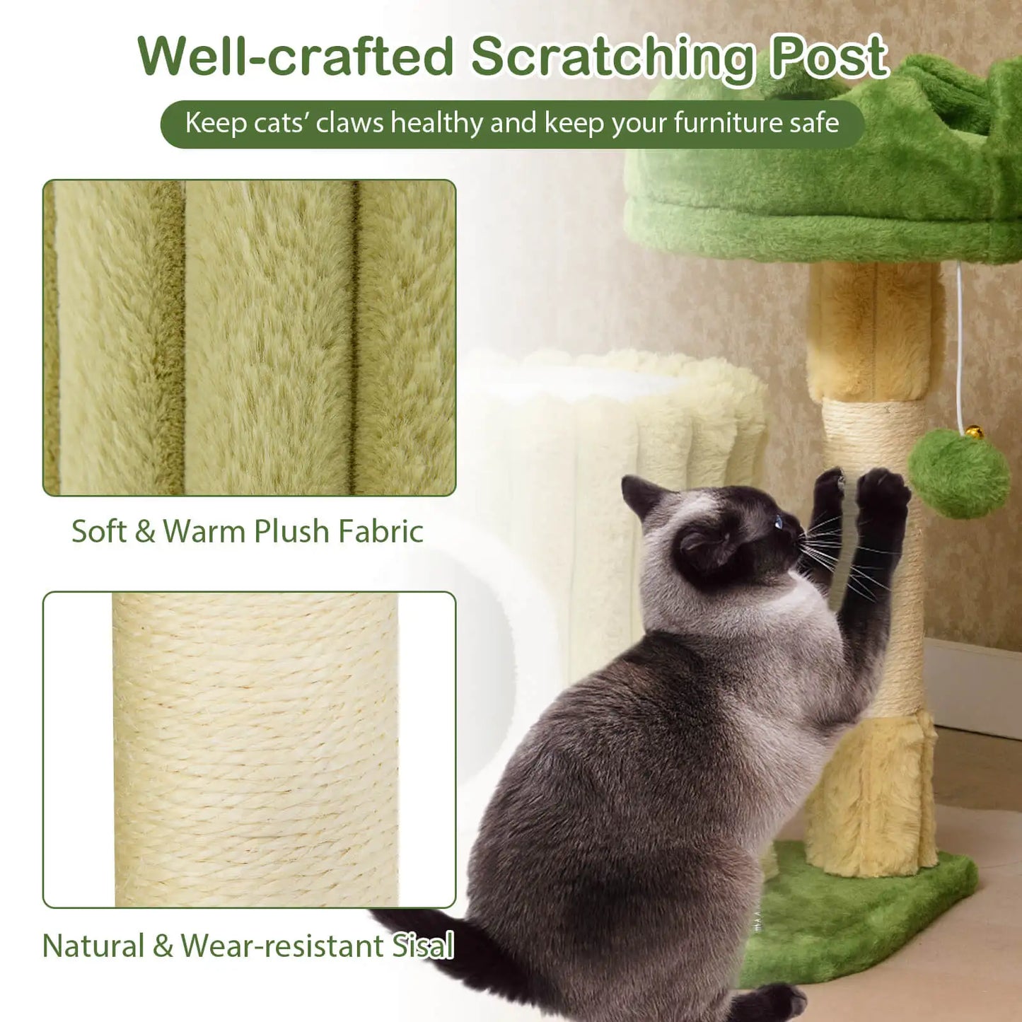 Modern Small Cat Tower w/ Sisal Scratching Posts Plush Padded