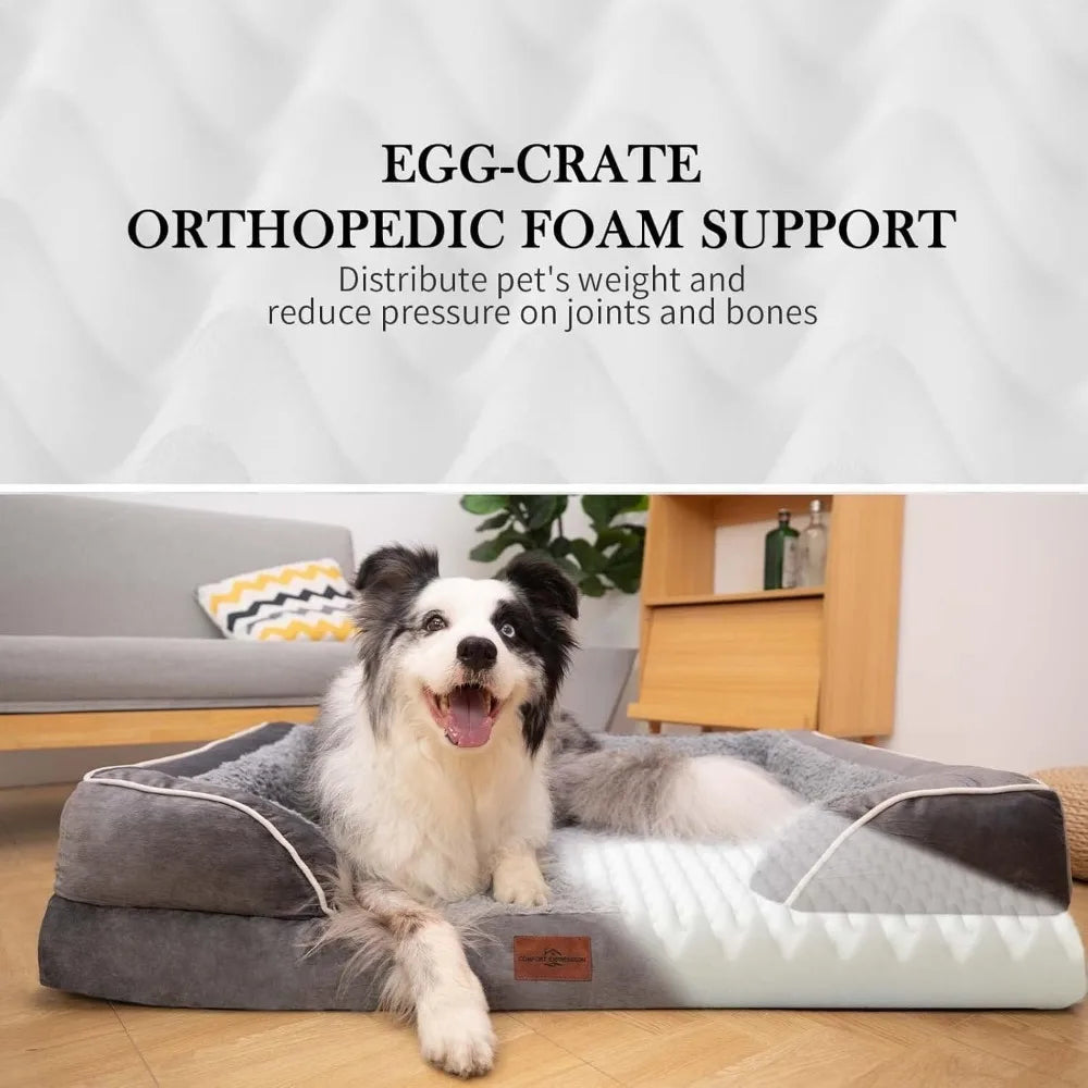 XXL Orthopedic Dog Bed for Extra Large Dogs, Waterproof Orthopedic Foam Dog Beds, Washable Dog Sofa Bed with Removable Cover & N