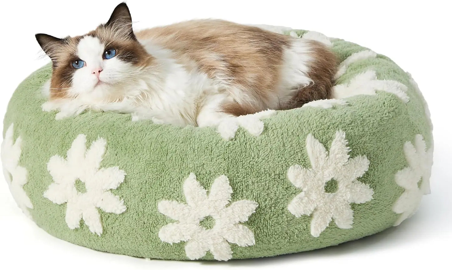 Donut Small Dog Bed - Round Cat Beds for Indoor Cats Calming Pet Beds,