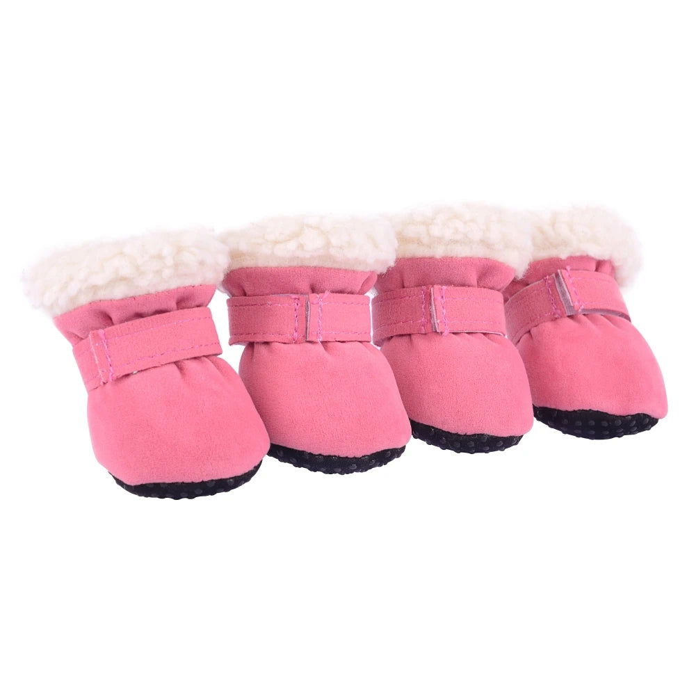 4Pcs Pet Dog Snow Boots Autumn Winter Warm Plush Dog Shoes for Small Medium Dog Cats S-XL Soft with Non-Slip Soles