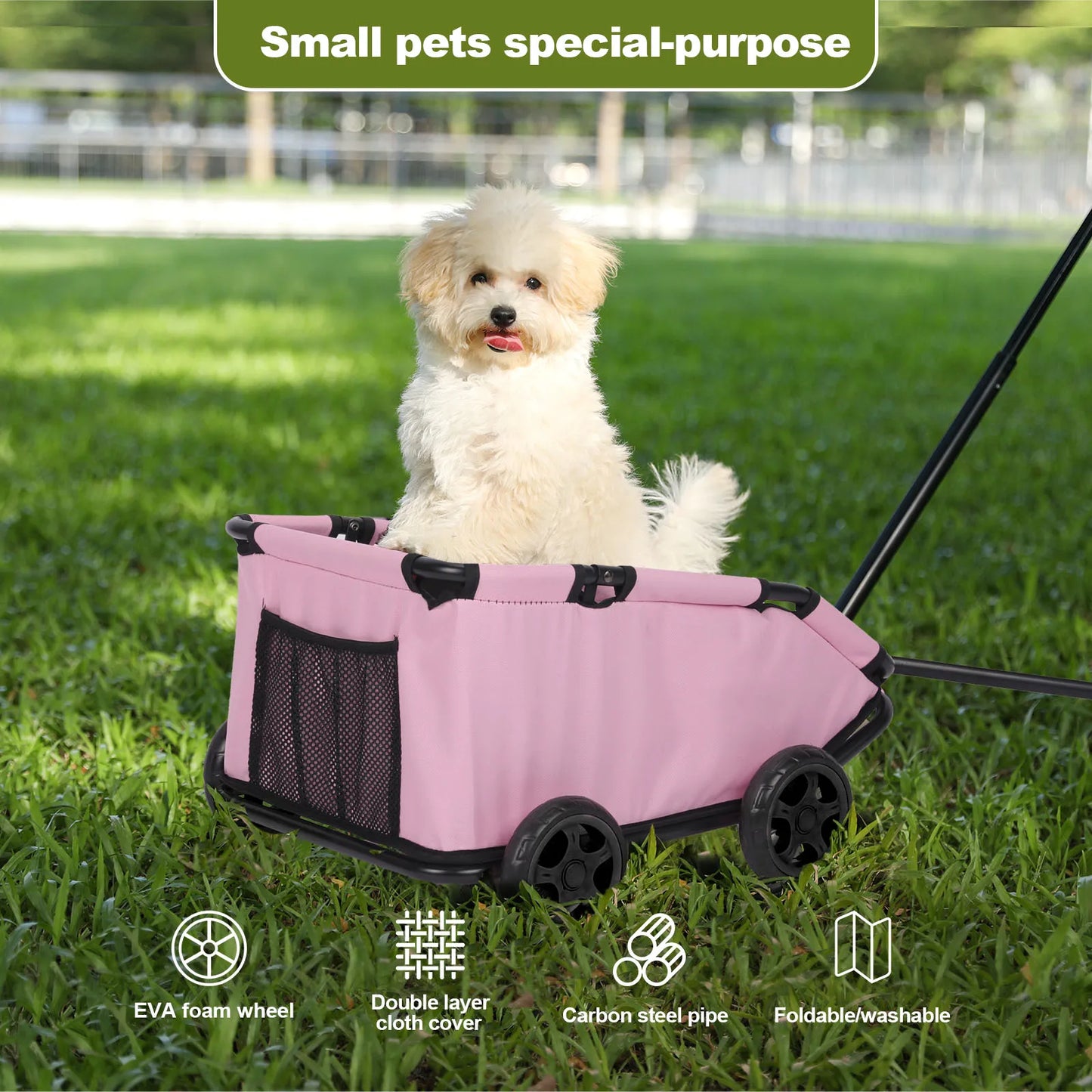 Small Pet Cart 4 Wheels Folding Dog Stroller Lightweight 360° Rotating Trolley Pet Stroller