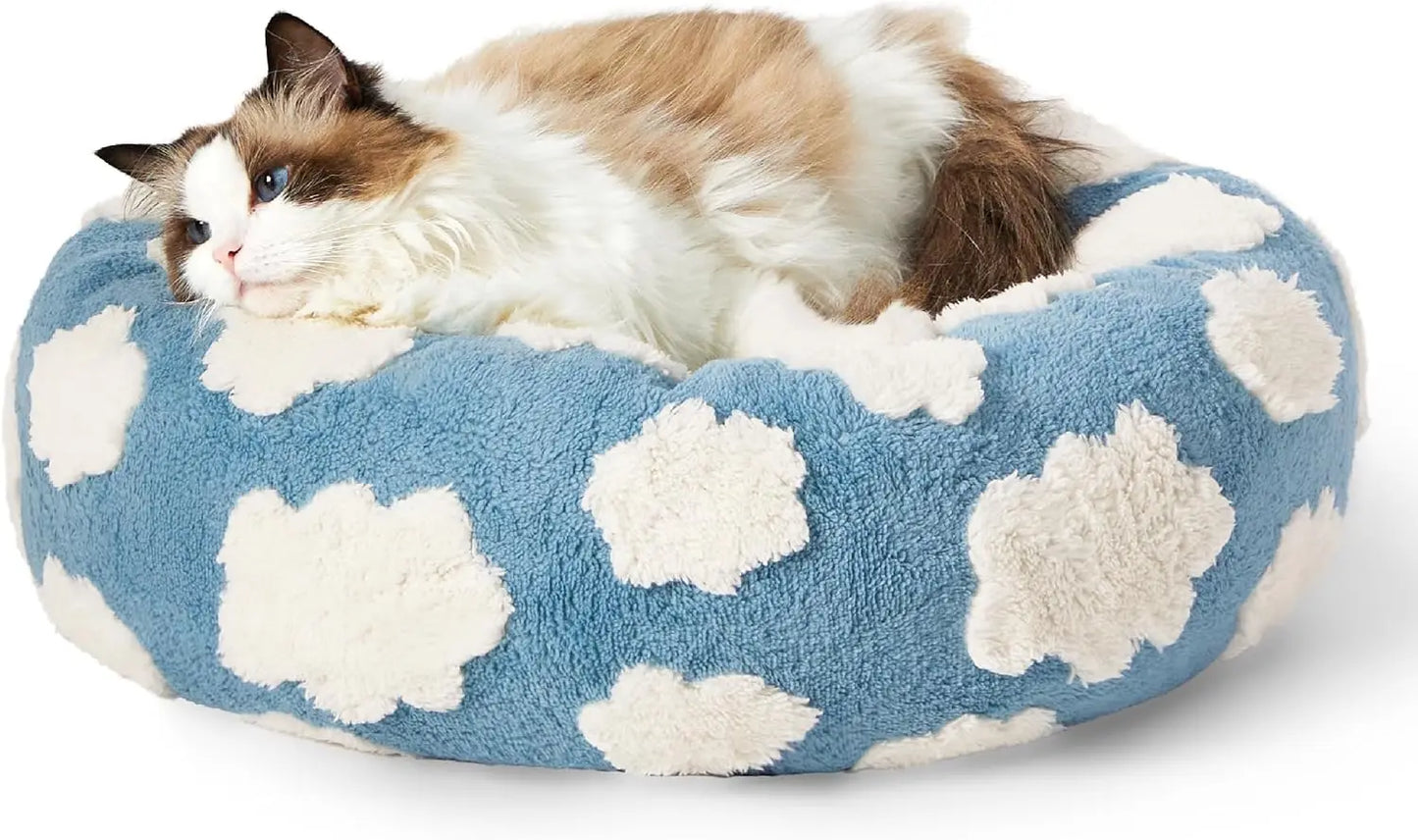 Donut Small Dog Bed - Round Cat Beds for Indoor Cats Calming Pet Beds,