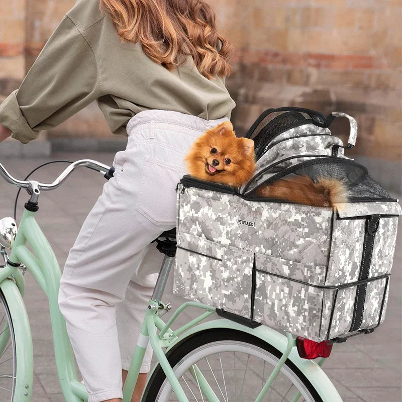 PETFULED Dog Bike Basket, Soft-Sided Ventilated Dog Bike Carrier Backpack, Dog Pet Bicycle Basket