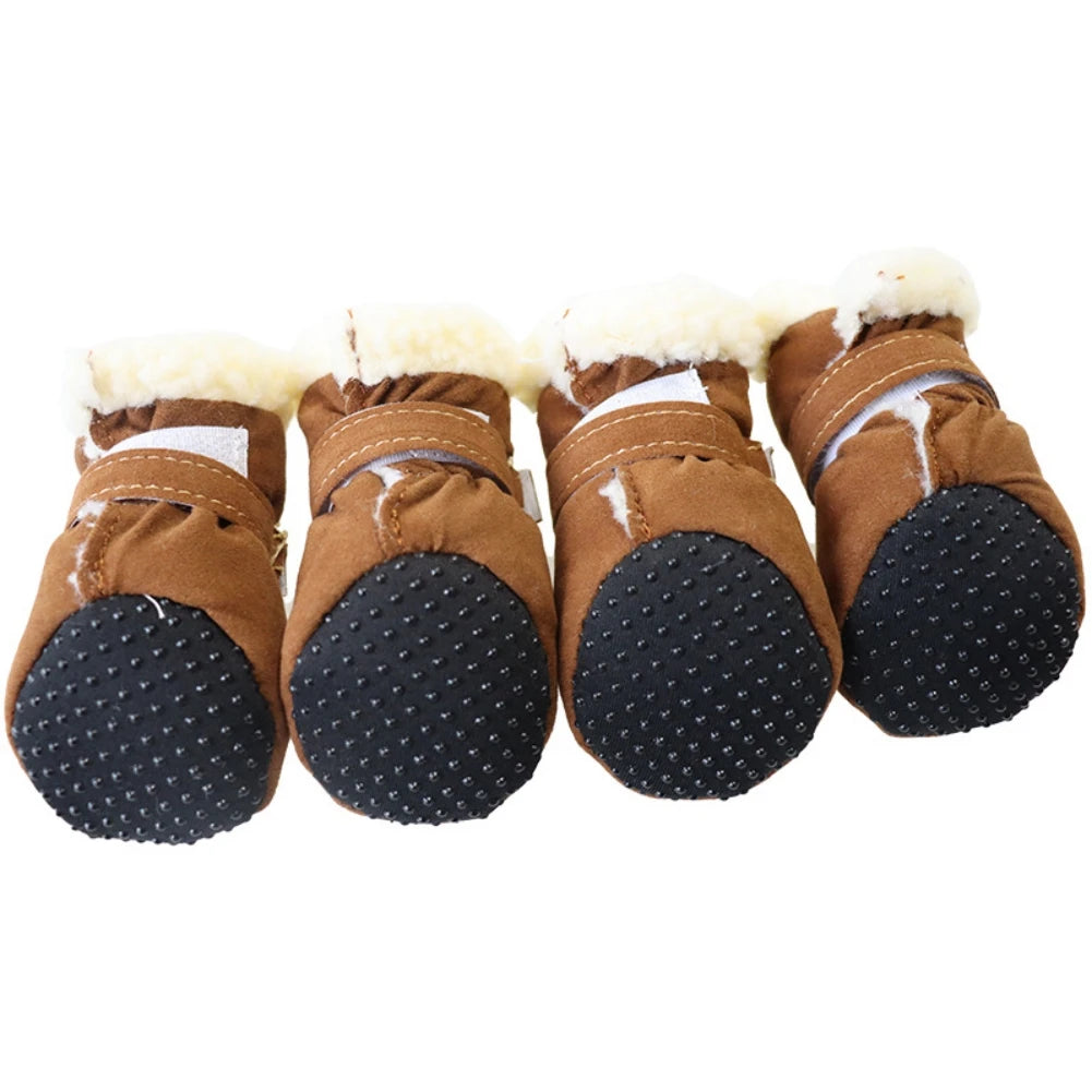 4Pcs Pet Dog Snow Boots Autumn Winter Warm Plush Dog Shoes for Small Medium Dog Cats S-XL Soft with Non-Slip Soles