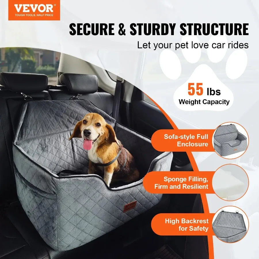 VEVOR Medium Large Dog Booster Car Seat up to 55 lbs Gray Pet Car Accessory