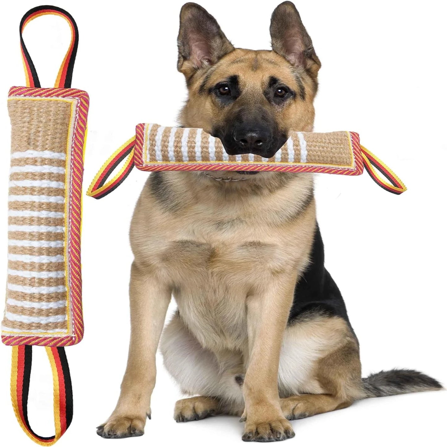 Interactive and durable training toy for dogs, perfect for small, medium, and large breeds. Made from sturdy jute material with