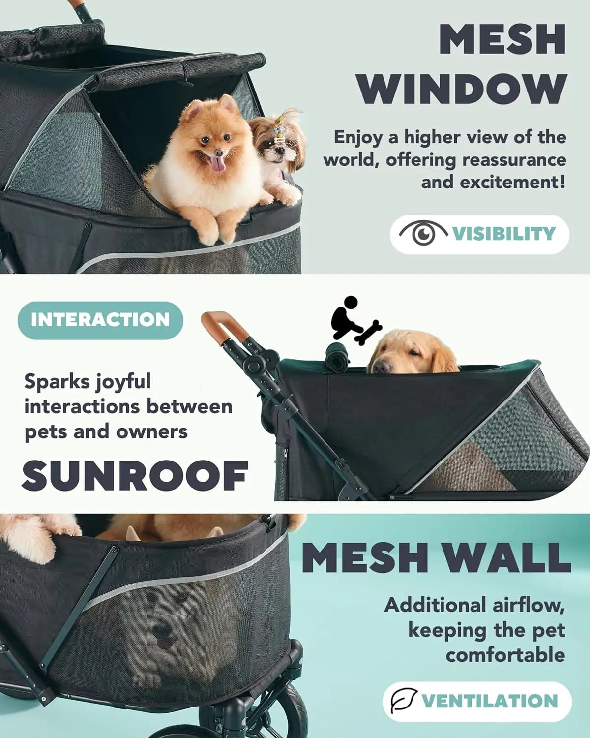 Large Pet Stroller for Multiple Pets, All Terrain Dog Stroller