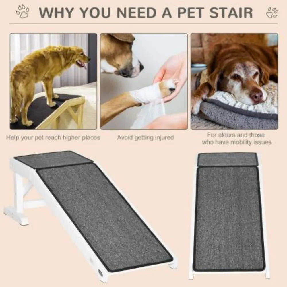 Pet Ramp For Dog With Non-slip Carpet Wooden Dog & Cat Stair For Bed Cat Dog Ladder