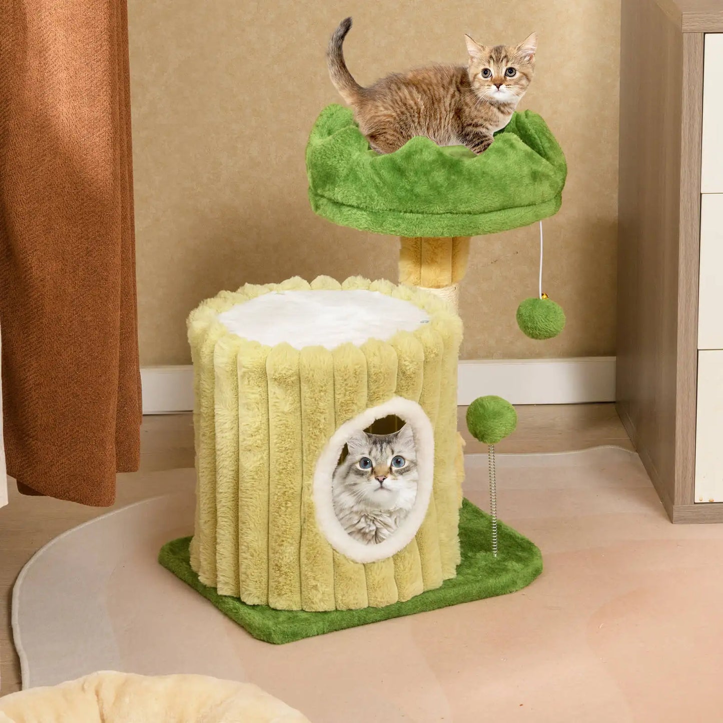 Modern Small Cat Tower w/ Sisal Scratching Posts Plush Padded