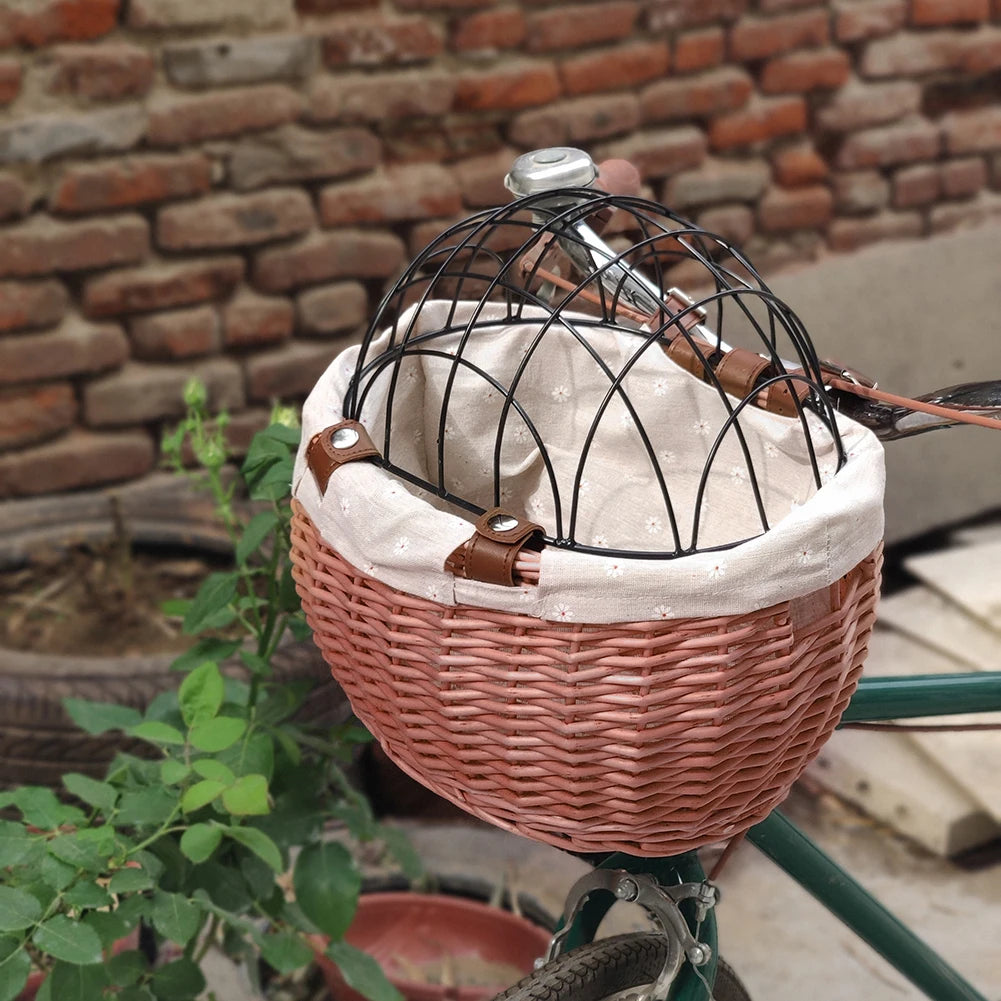 Pet Bicycle Basket Handwoven Wicker Bike Basket Waterproof Pet Carrier