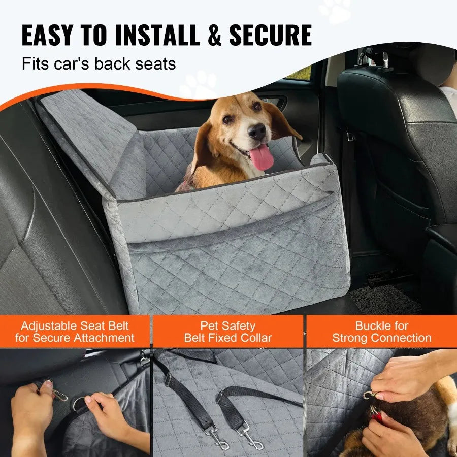 VEVOR Medium Large Dog Booster Car Seat up to 55 lbs Gray Pet Car Accessory